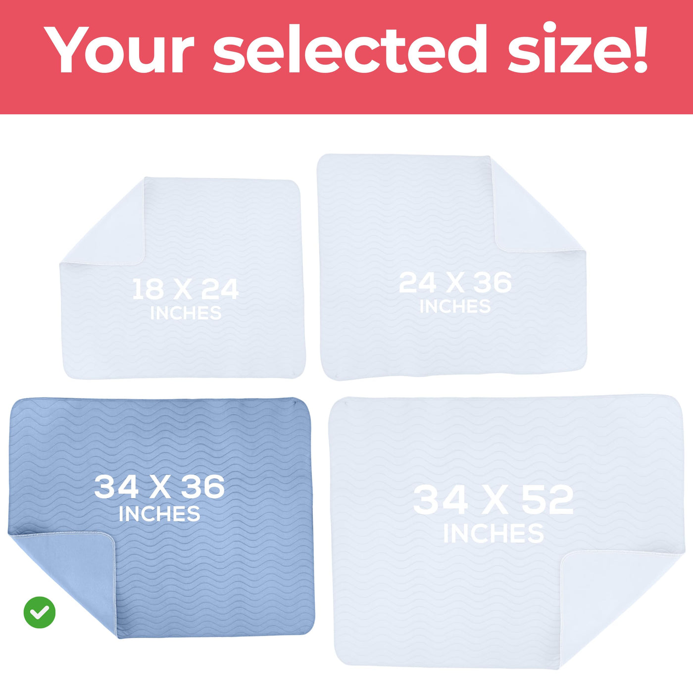 Washable Waterproof Bed Pads - Blue (4-Pack)