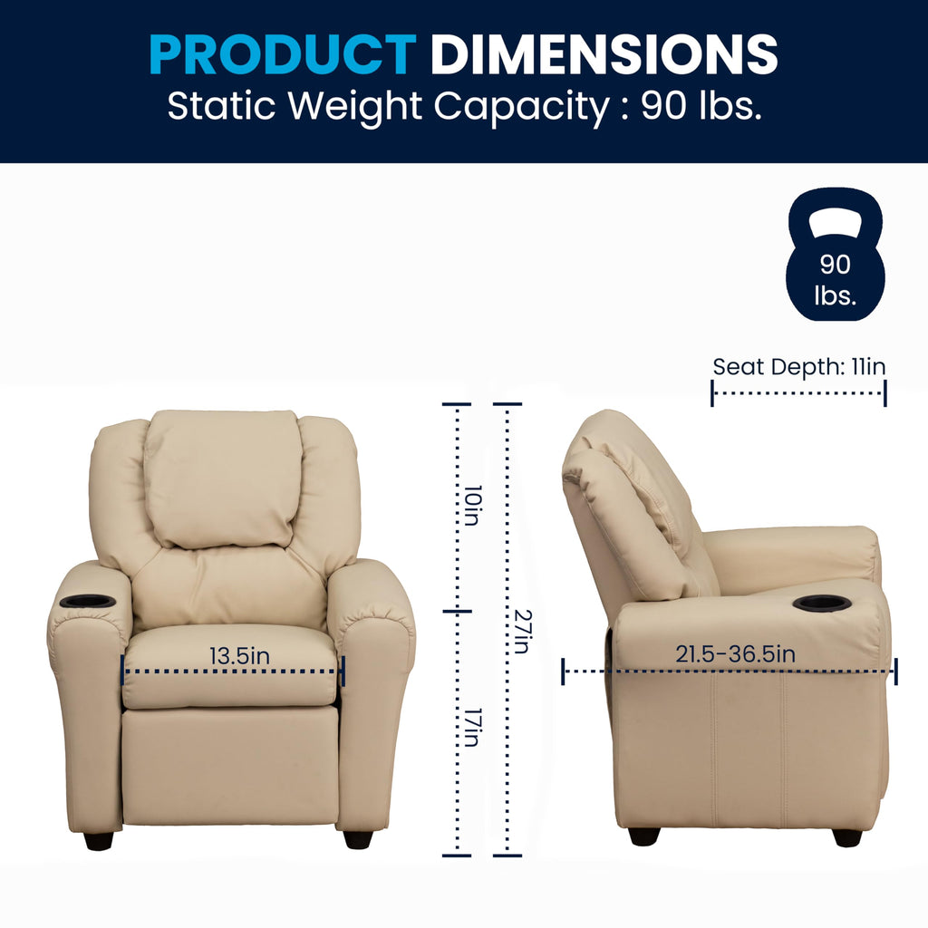 Kids Recliner Chair with Cup Holder - Beige