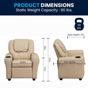 Kids Recliner Chair with Cup Holder - Beige