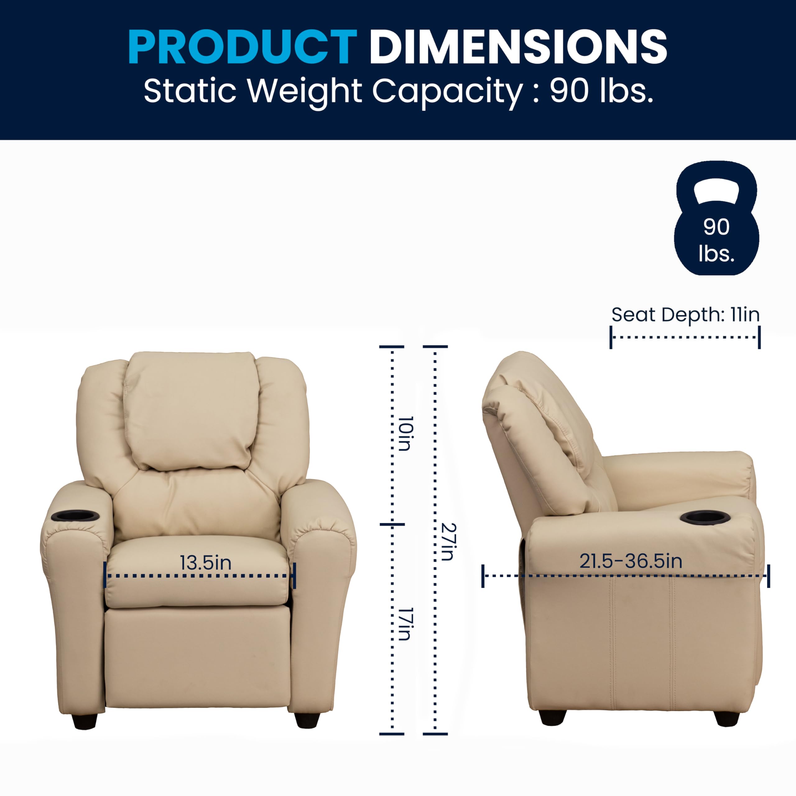 Kids Recliner Chair with Cup Holder - Beige