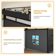 Twin Low Loft Bed with Storage & LED Lights