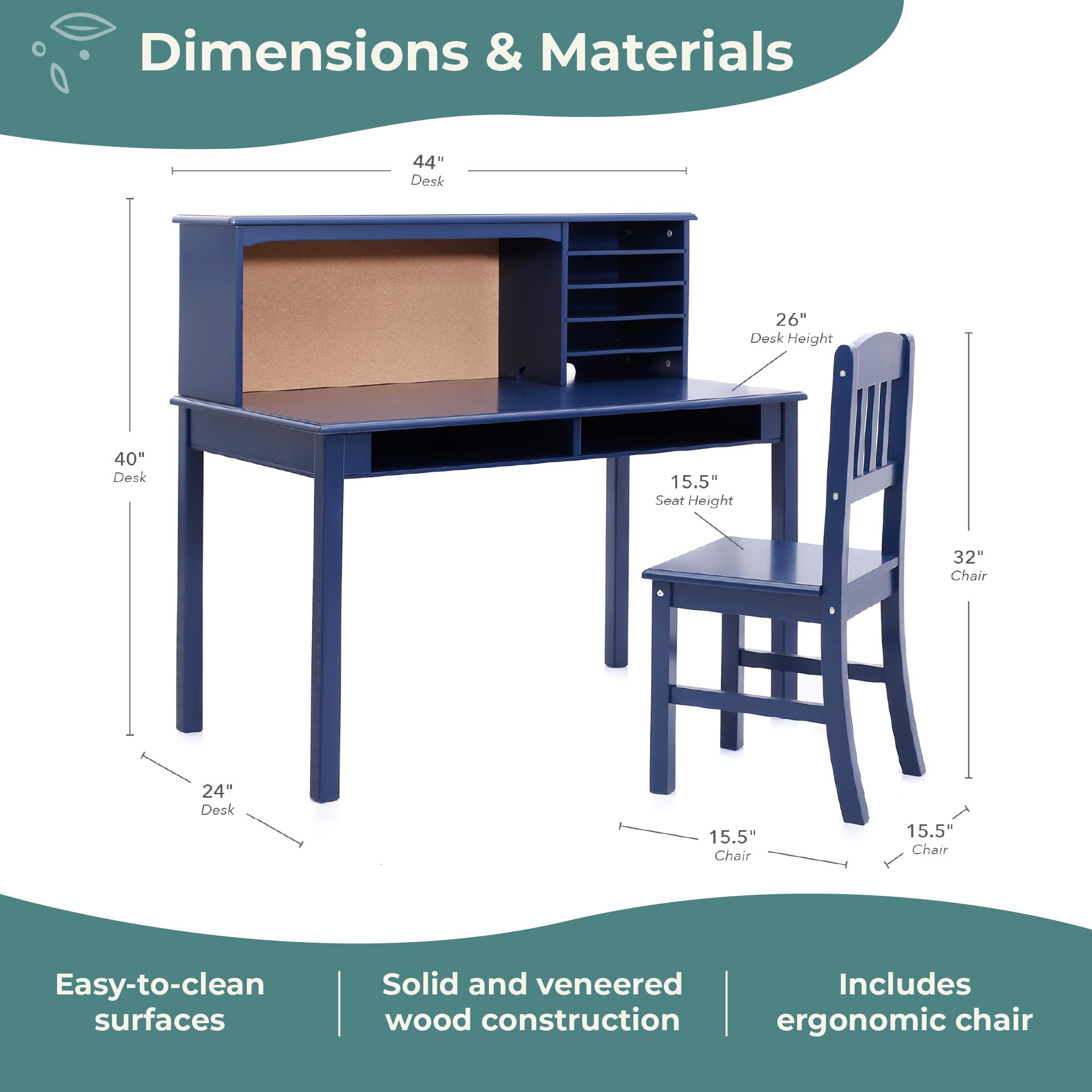 Kids Media Desk & Chair Set - Navy