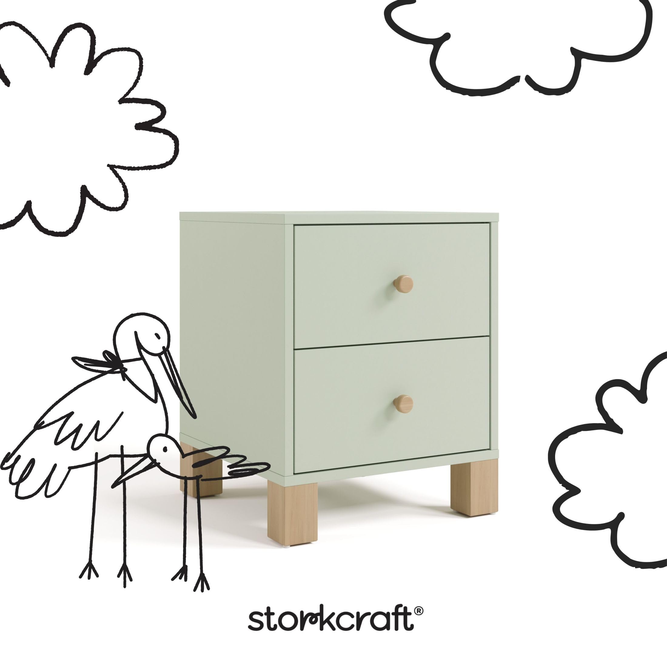 2-Drawer Kids Nightstand - Sage & Driftwood