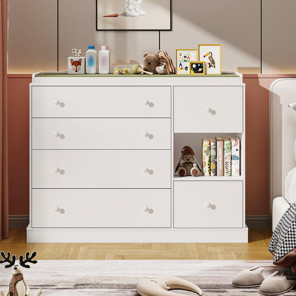 Kids 6-Drawer Dresser & Changing Table - White
