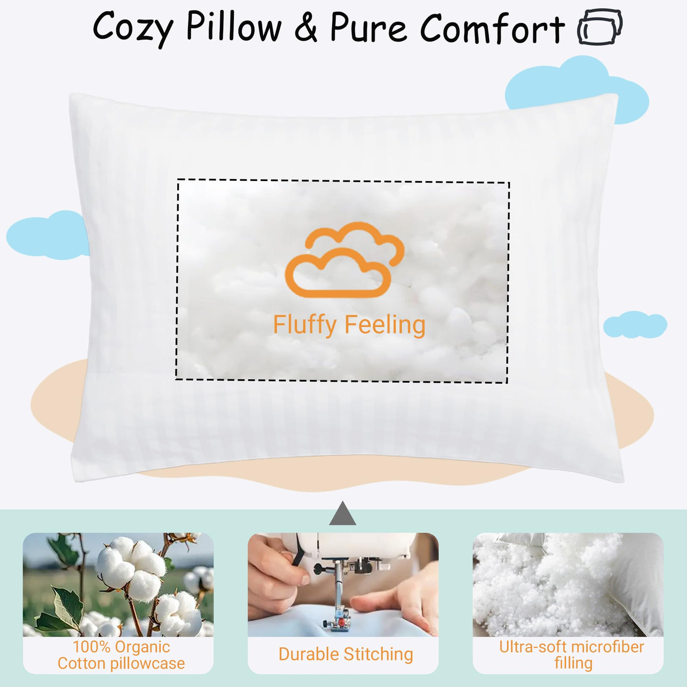 Organic Cotton Toddler Pillow with Pillowcase - White Stripe
