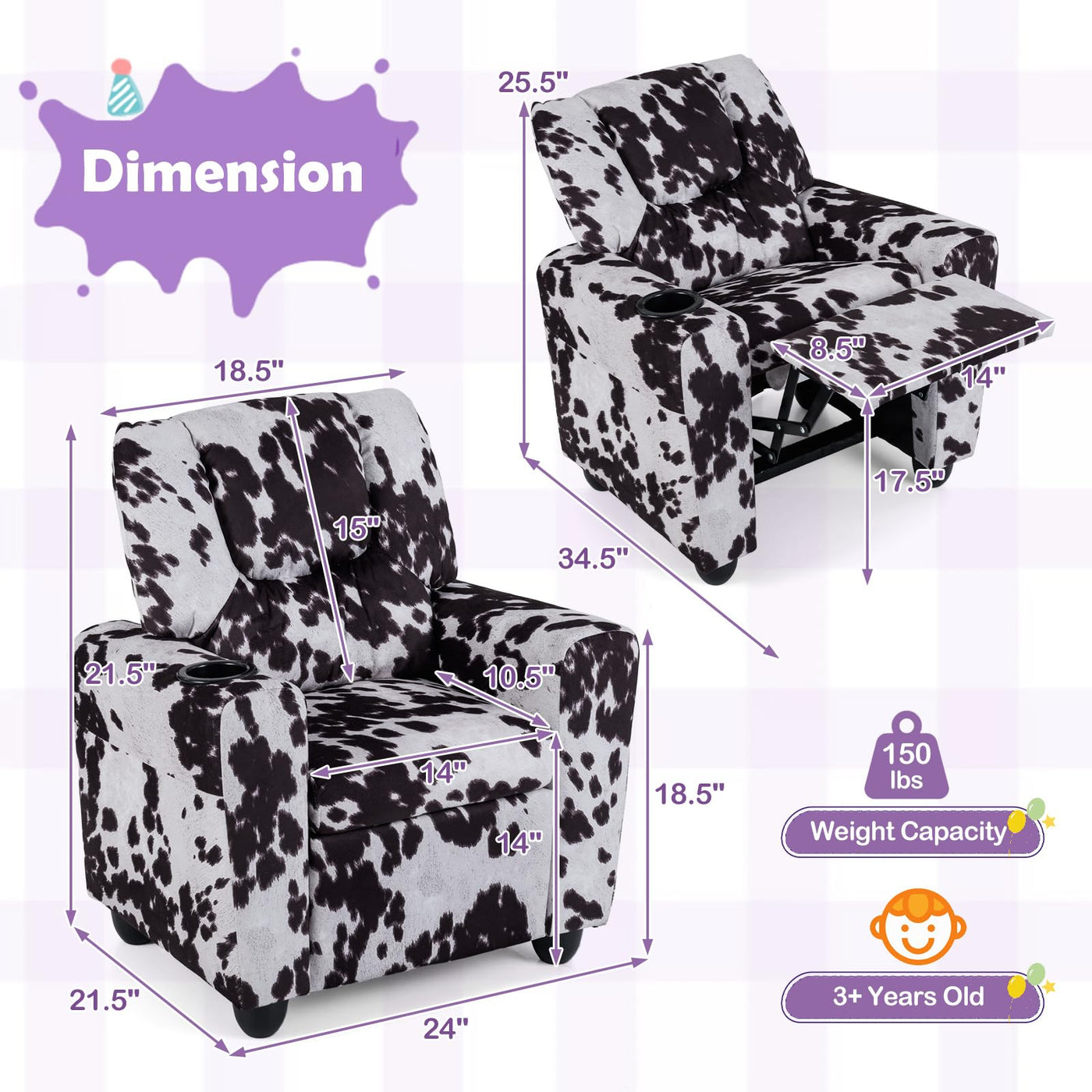 Kids Recliner Chair with Cup Holder