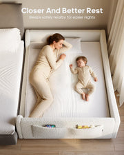Full Montessori Floor Bed with Safety Rails - Beige