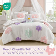 Kids Chenille Comforter Set - White/Purple (4-Piece)