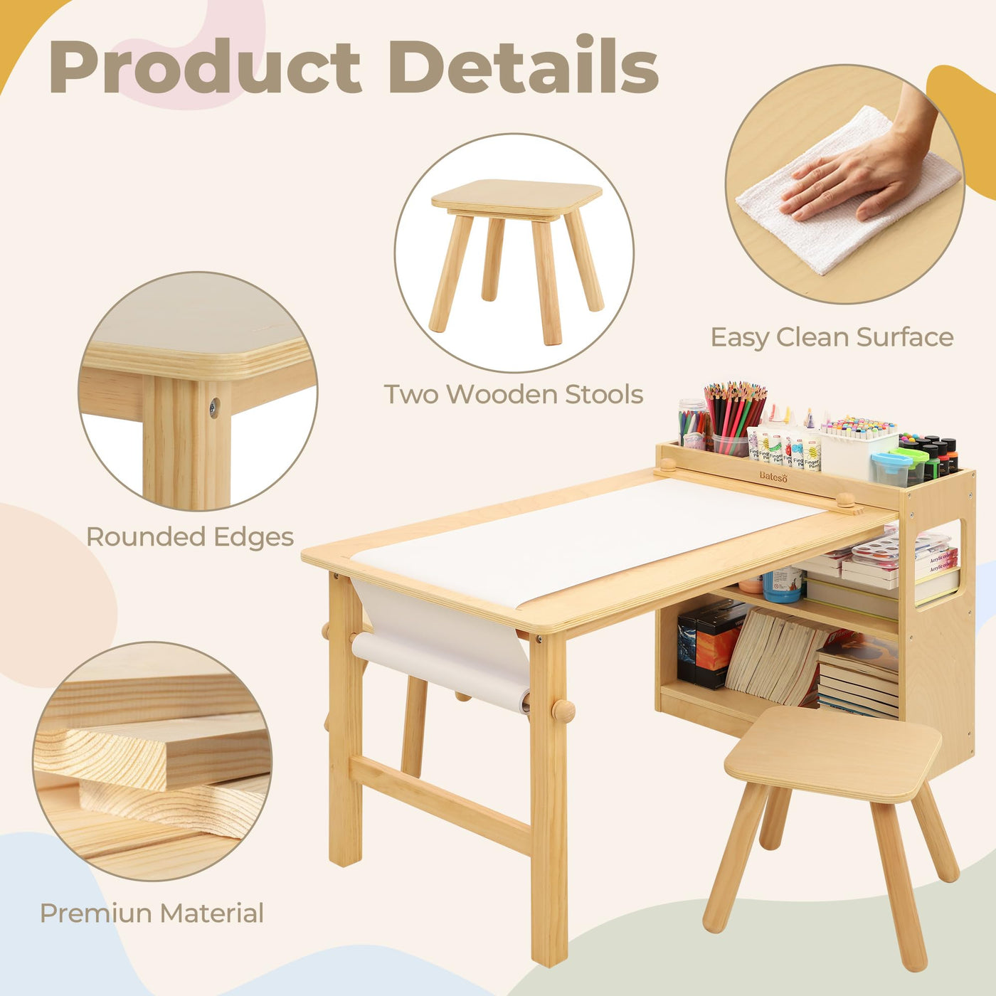 Kids Art Table & Chair Set with Storage