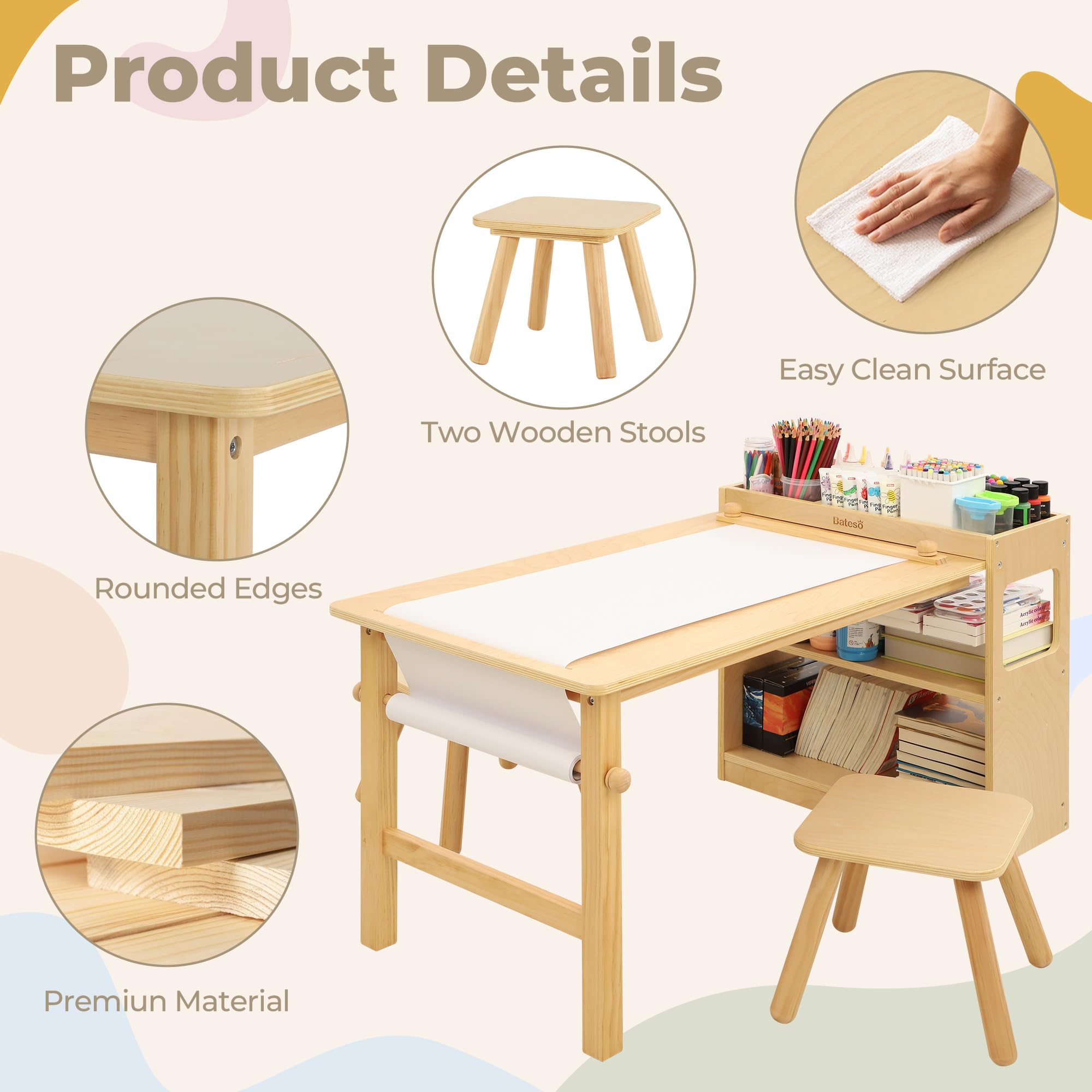 Kids Art Table & Chair Set with Storage