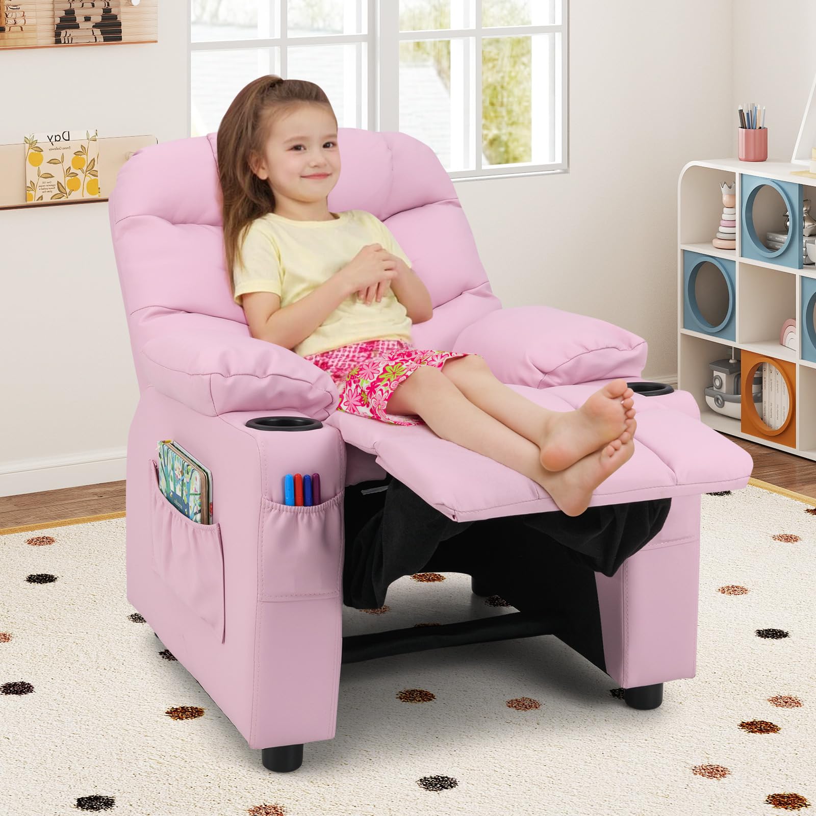 Kids Recliner Chair with Cup Holder - Pink