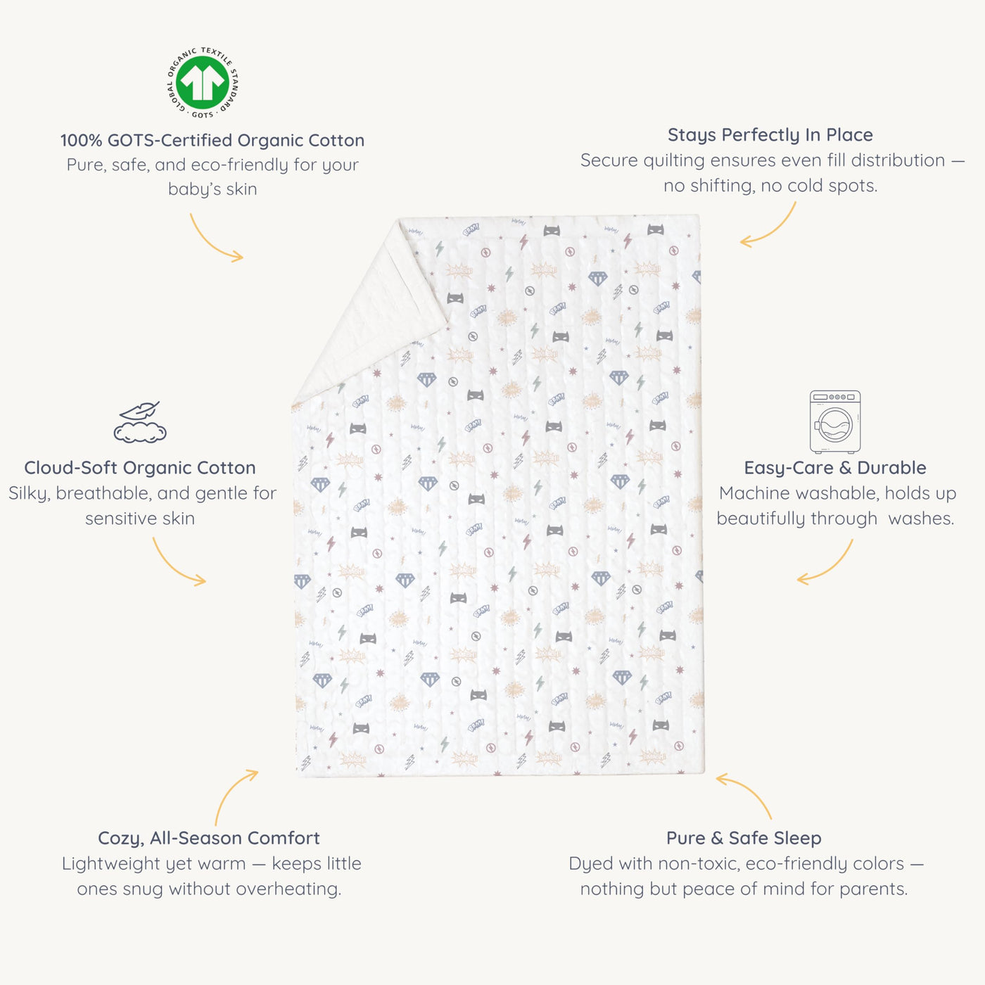 Organic Toddler Comforter - Mighty Heroes Pattern