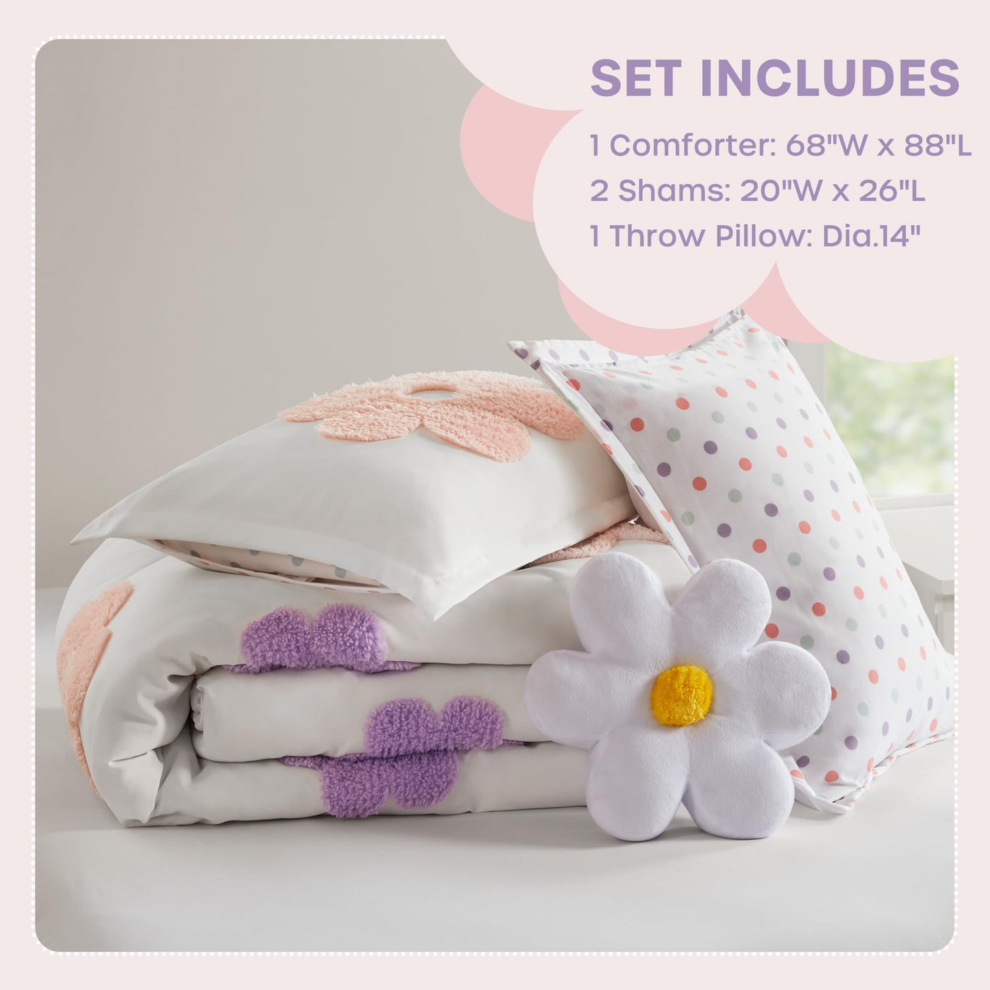 Kids Chenille Comforter Set - White/Purple (4-Piece)