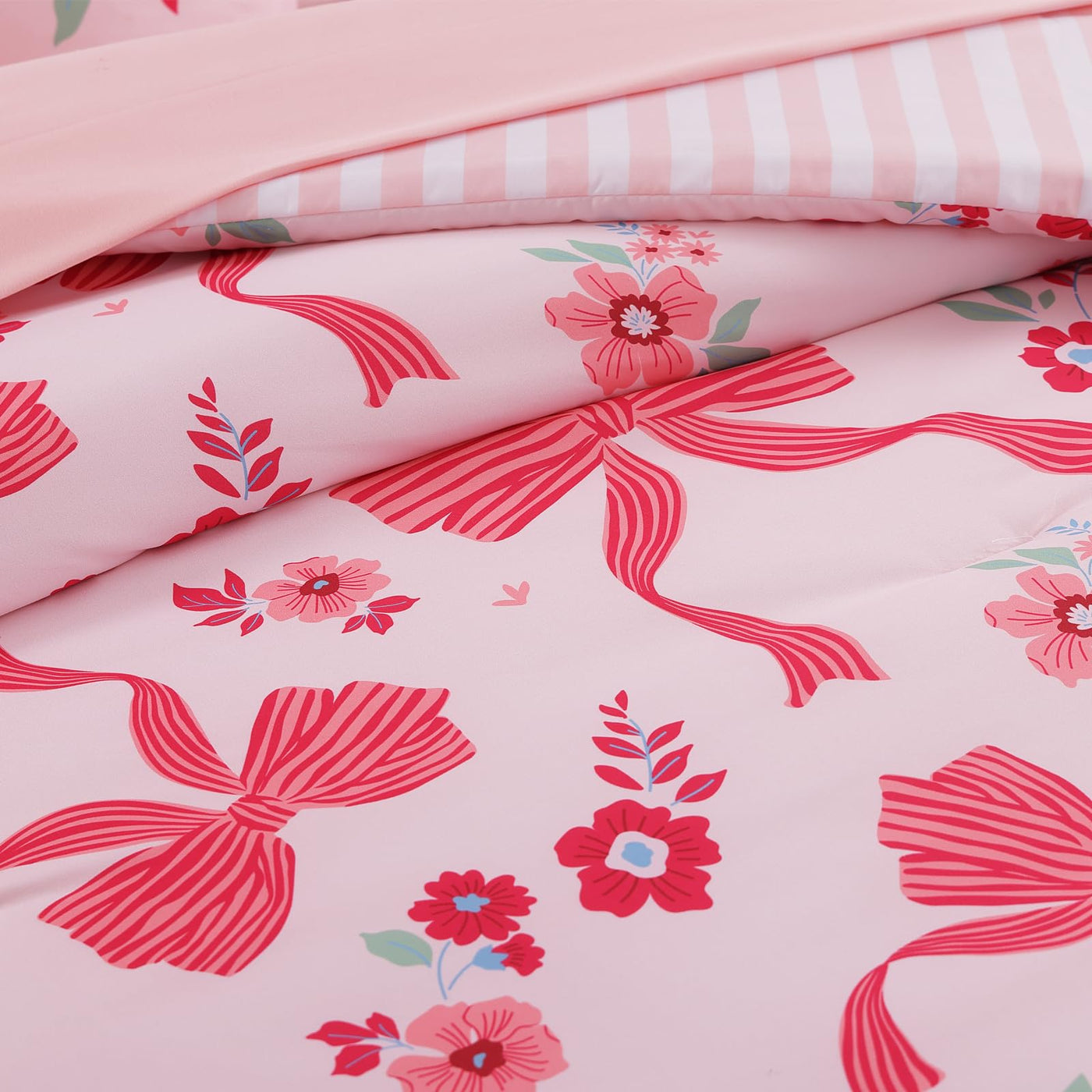 Twin XL Comforter Set - Pink Bow (5-Piece)