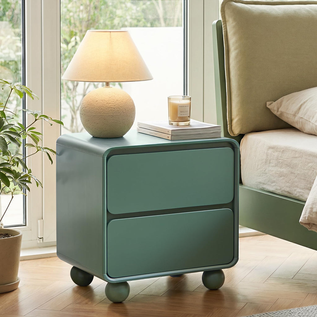 Mid-Century 2-Drawer Nightstand Set - Green