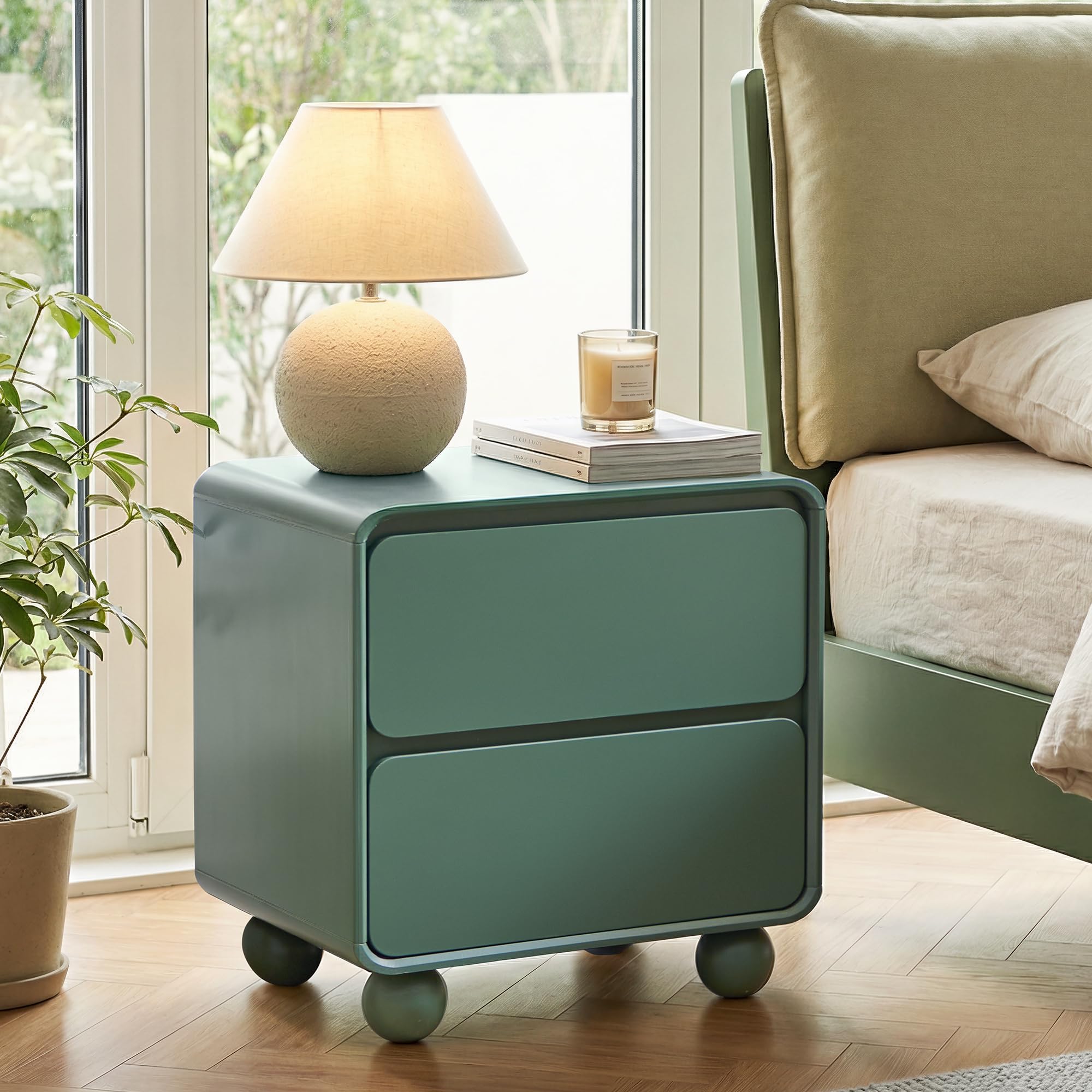 Mid-Century 2-Drawer Nightstand Set - Green