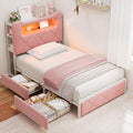 Twin Princess Storage Bed with LED Headboard - Pink
