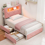 Twin Princess Storage Bed with LED Headboard - Pink