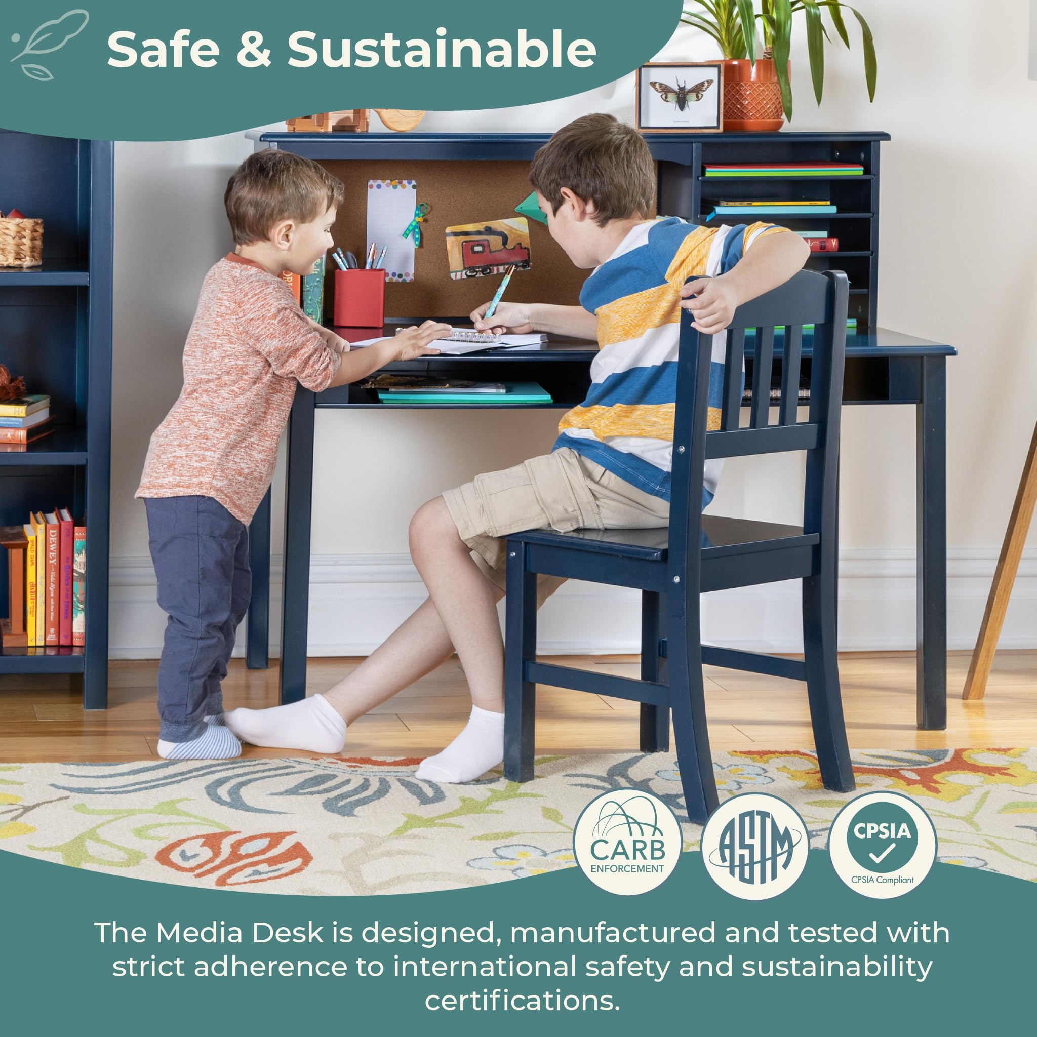 Kids Media Desk & Chair Set - Navy