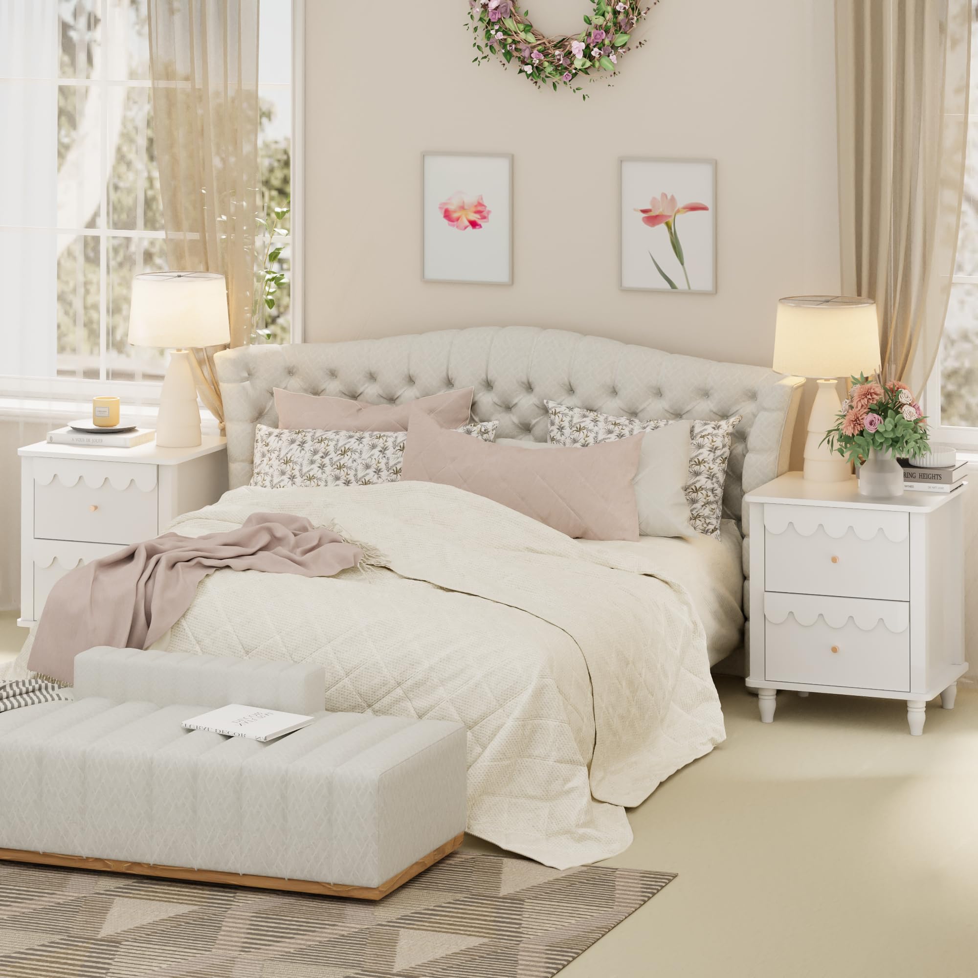 Scalloped 2-Drawer Nightstand - White