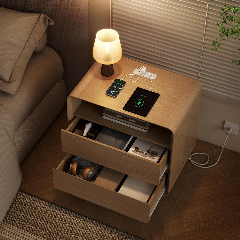 Nightstand with Charging Station - Oak