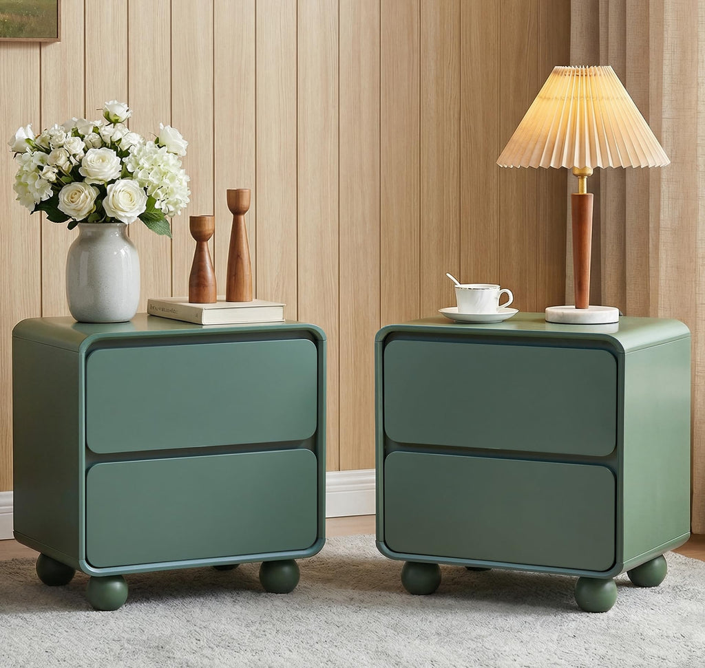 Mid-Century 2-Drawer Nightstand Set - Green