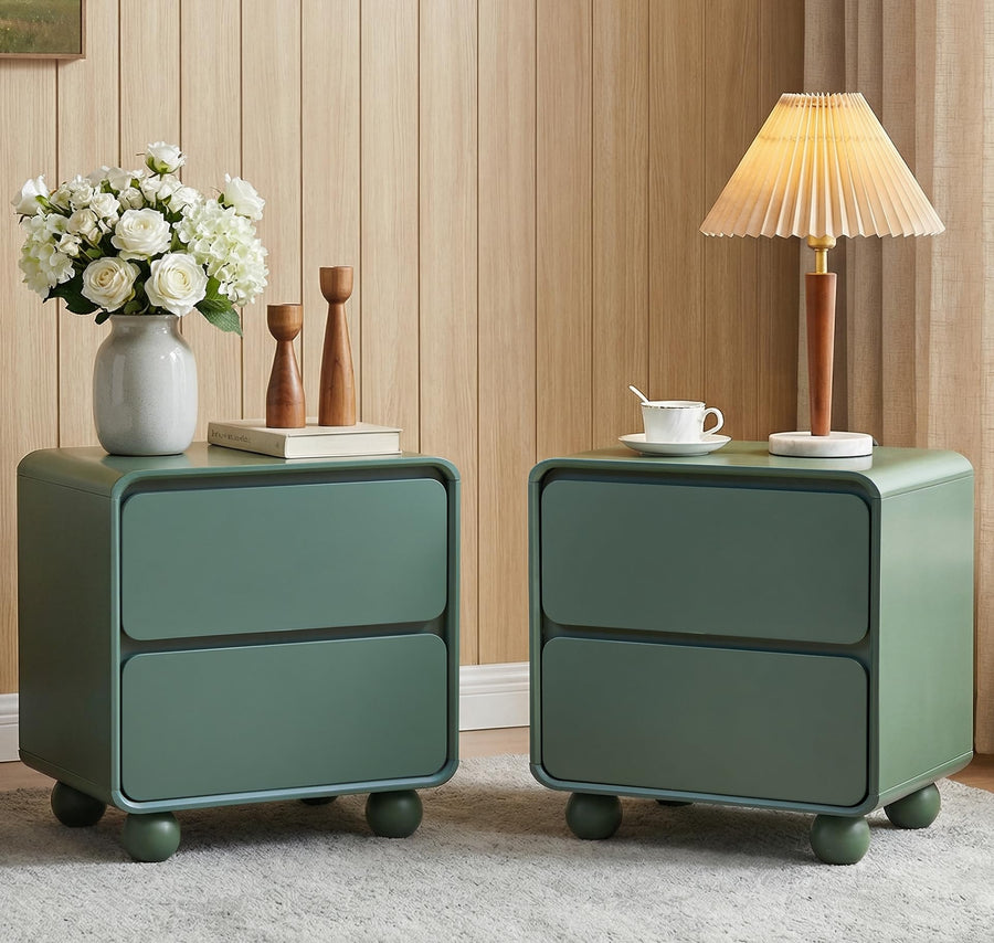 Mid-Century 2-Drawer Nightstand Set - Green