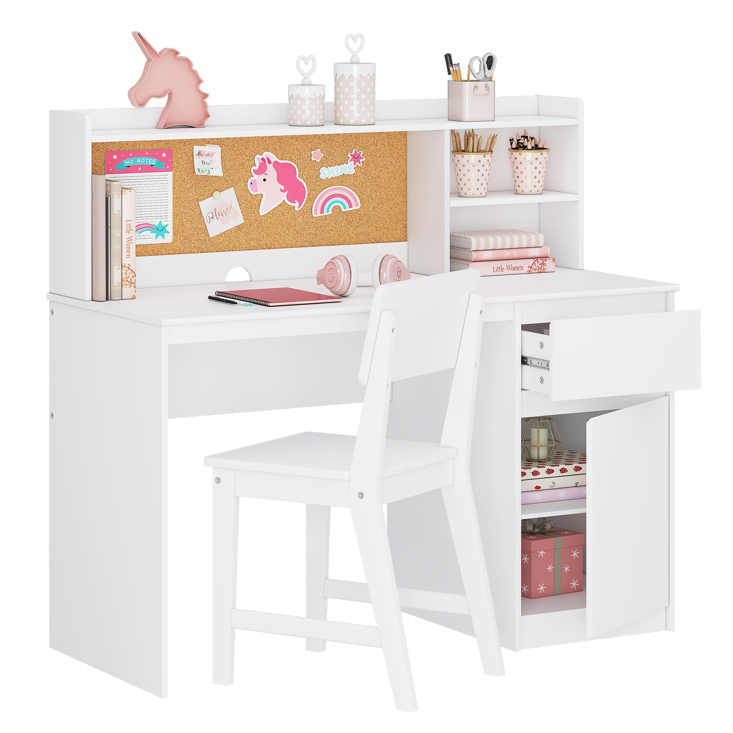 Kids Study Desk & Chair Set with Hutch