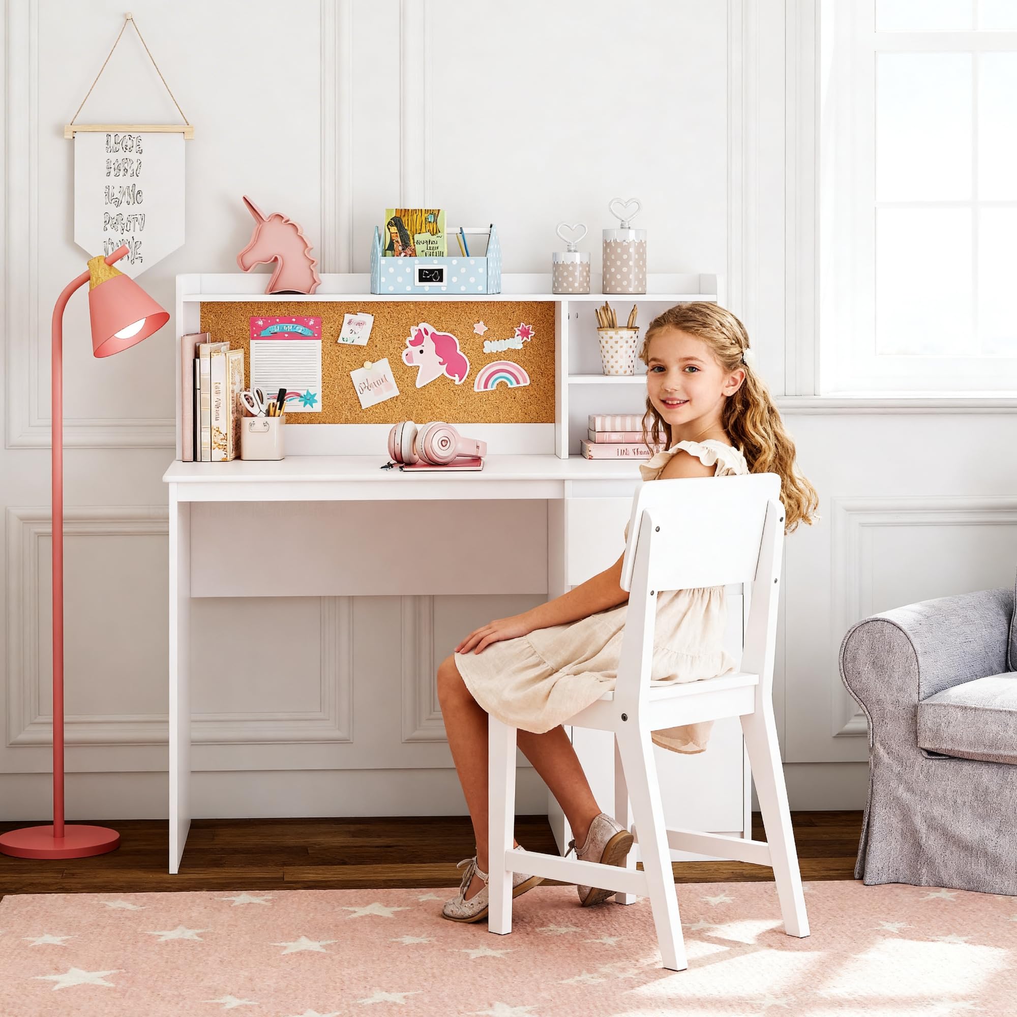 Kids Study Desk & Chair Set with Hutch