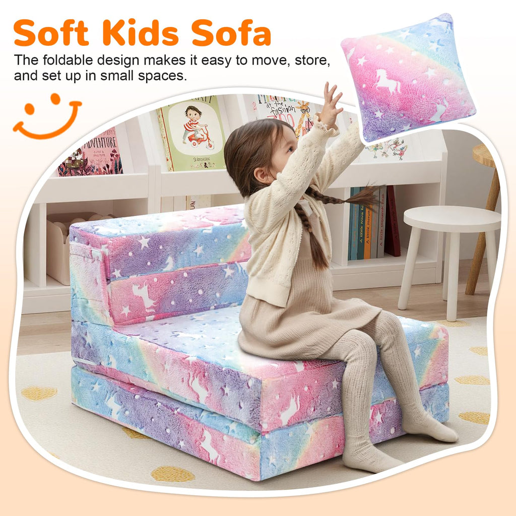 Kids Unicorn Tri-Fold Sofa Bed