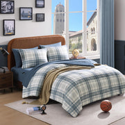 Full Comforter Set - Blue Grey Plaid (7-Piece)