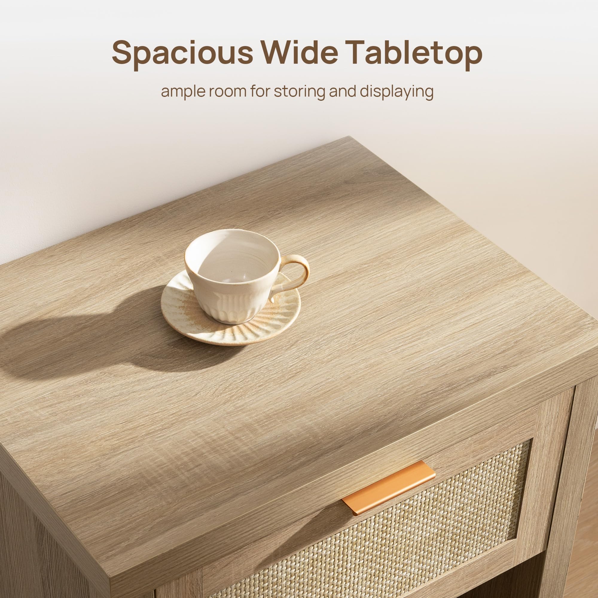 Rattan Nightstand Set - Light Oak