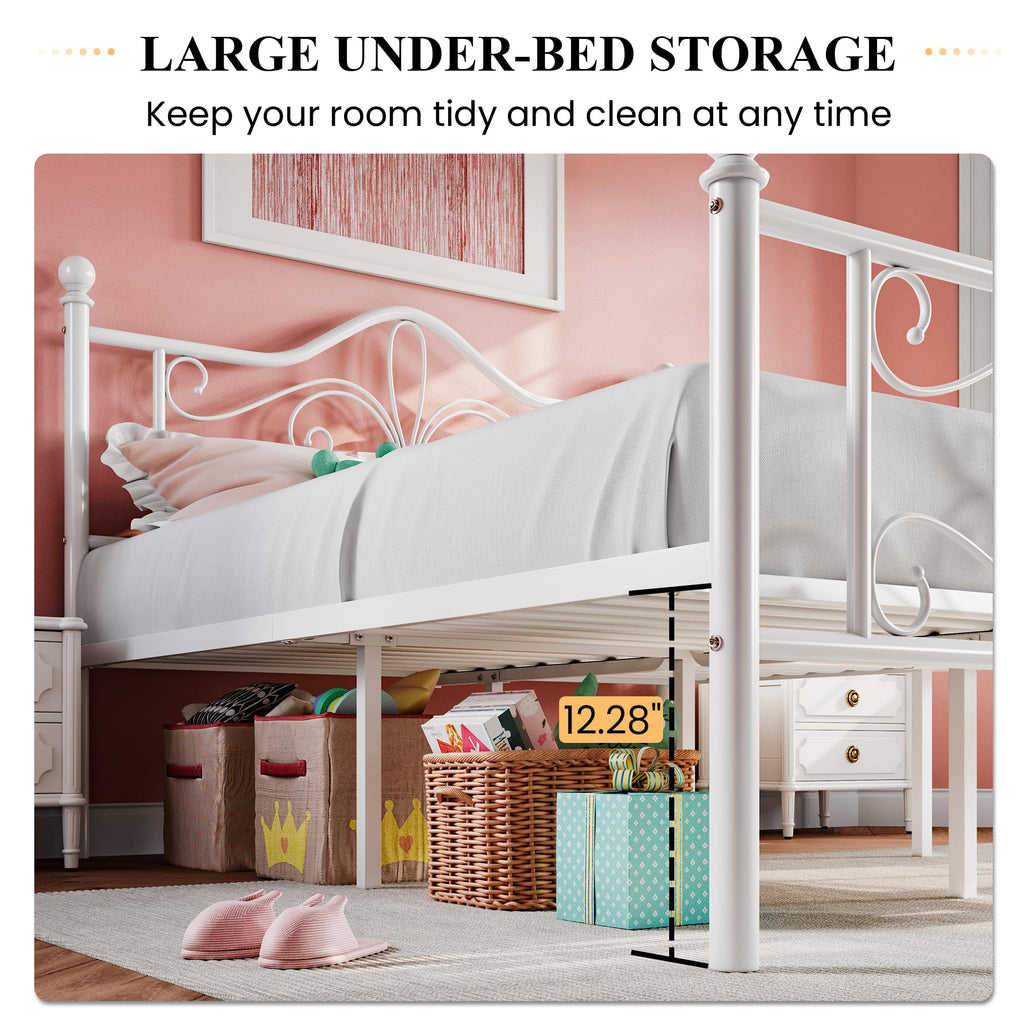 Twin Butterfly Metal Bed Frame - White