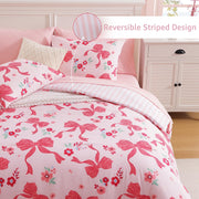 Twin XL Comforter Set - Pink Bow (5-Piece)