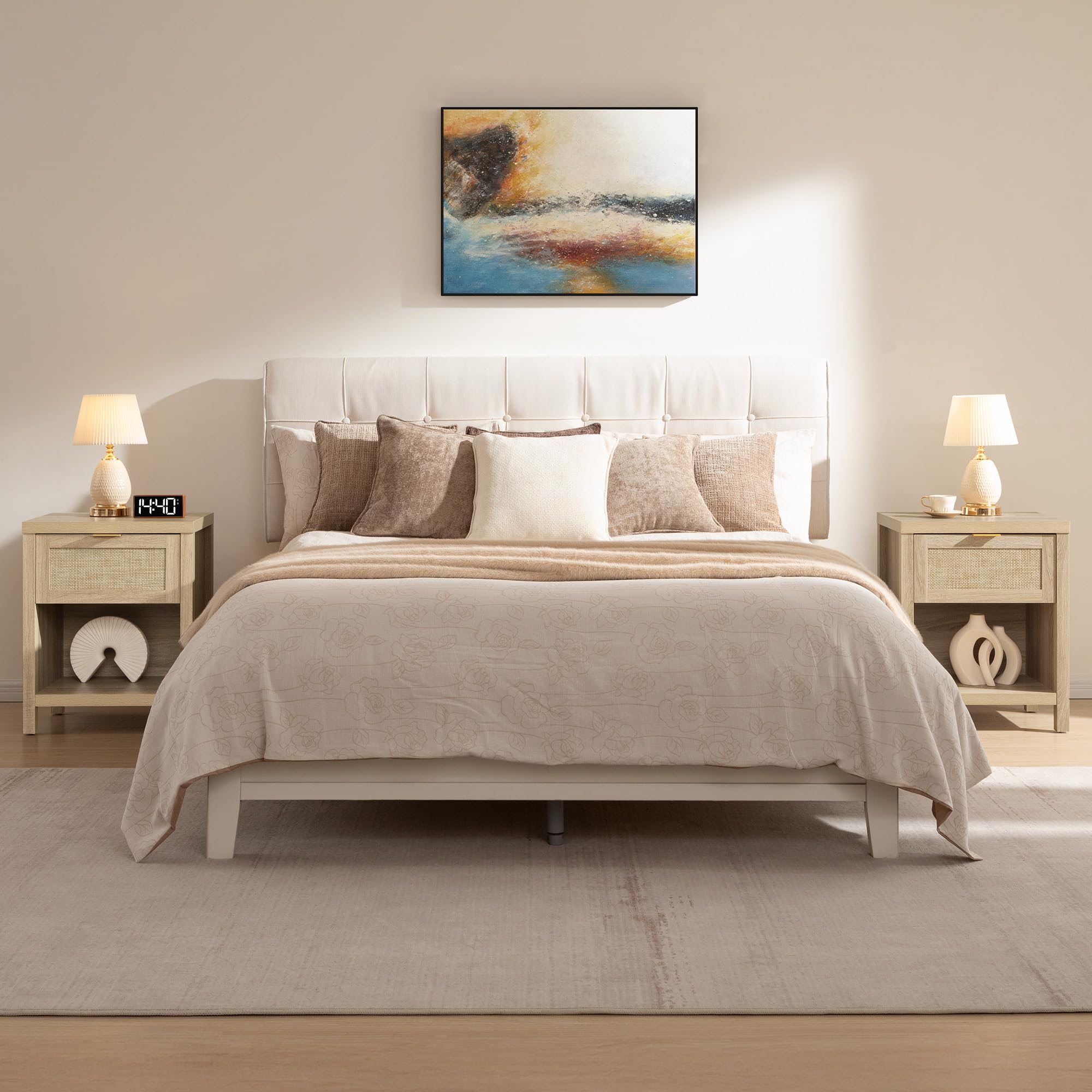 Rattan Nightstand Set - Light Oak