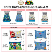 Kids Twin Comforter & Sheet Set - Mario Theme