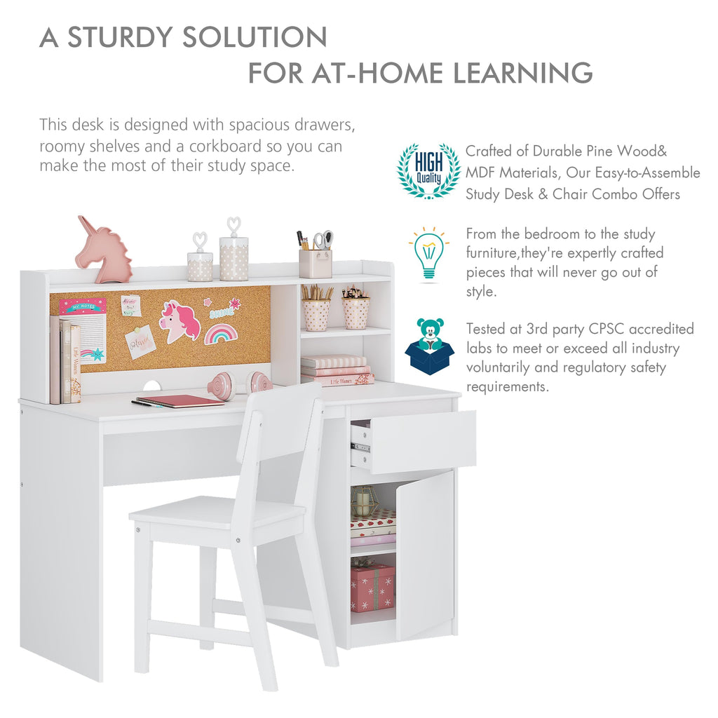 Kids Study Desk & Chair Set with Hutch