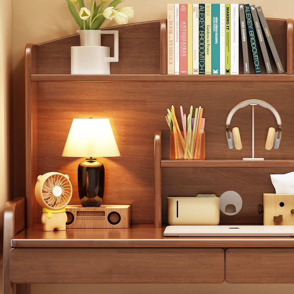 Kids Study Desk with Bookshelf & Drawers - Brown