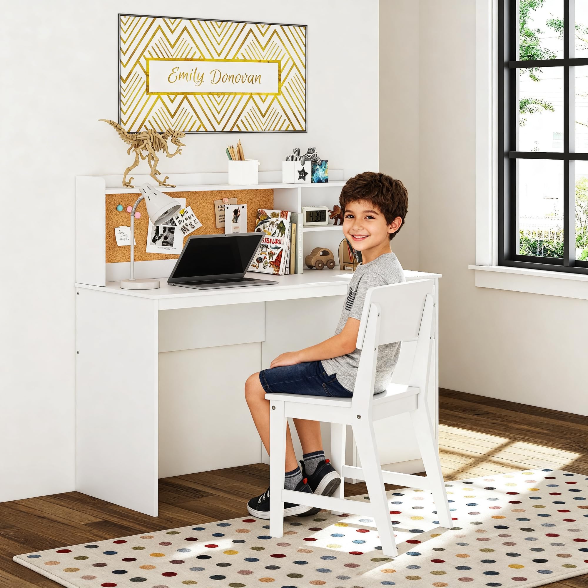 Kids Study Desk & Chair Set with Hutch