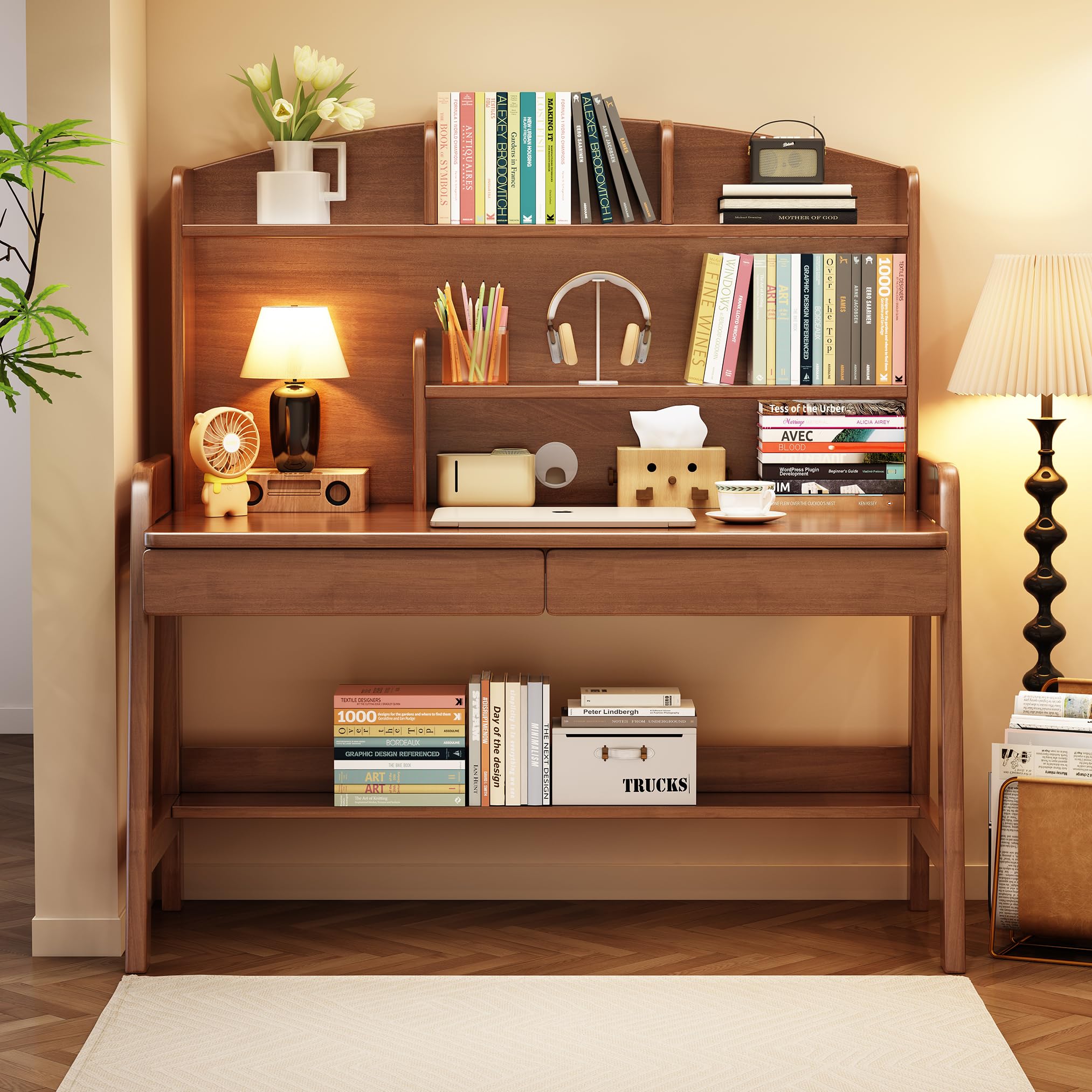 Kids Study Desk with Bookshelf & Drawers - Brown