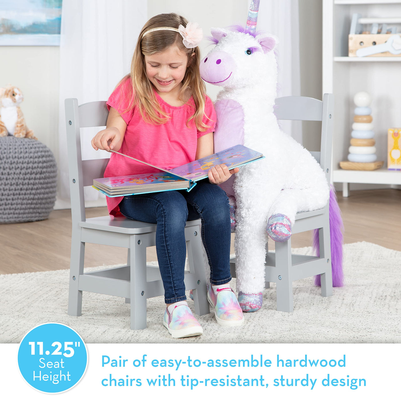 Kids Wooden Chair Set - Gray