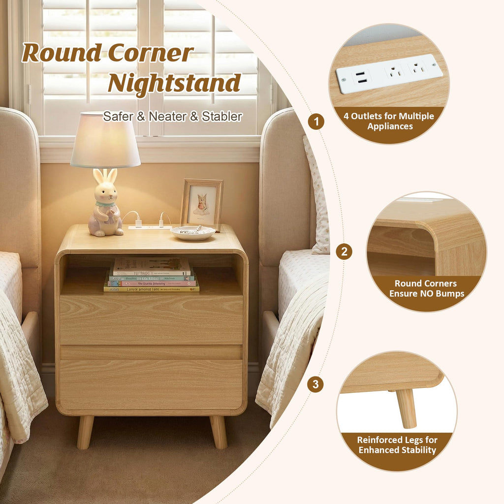 Nightstand with Charging Station - Oak