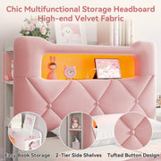 Twin Princess Storage Bed with LED Headboard - Pink