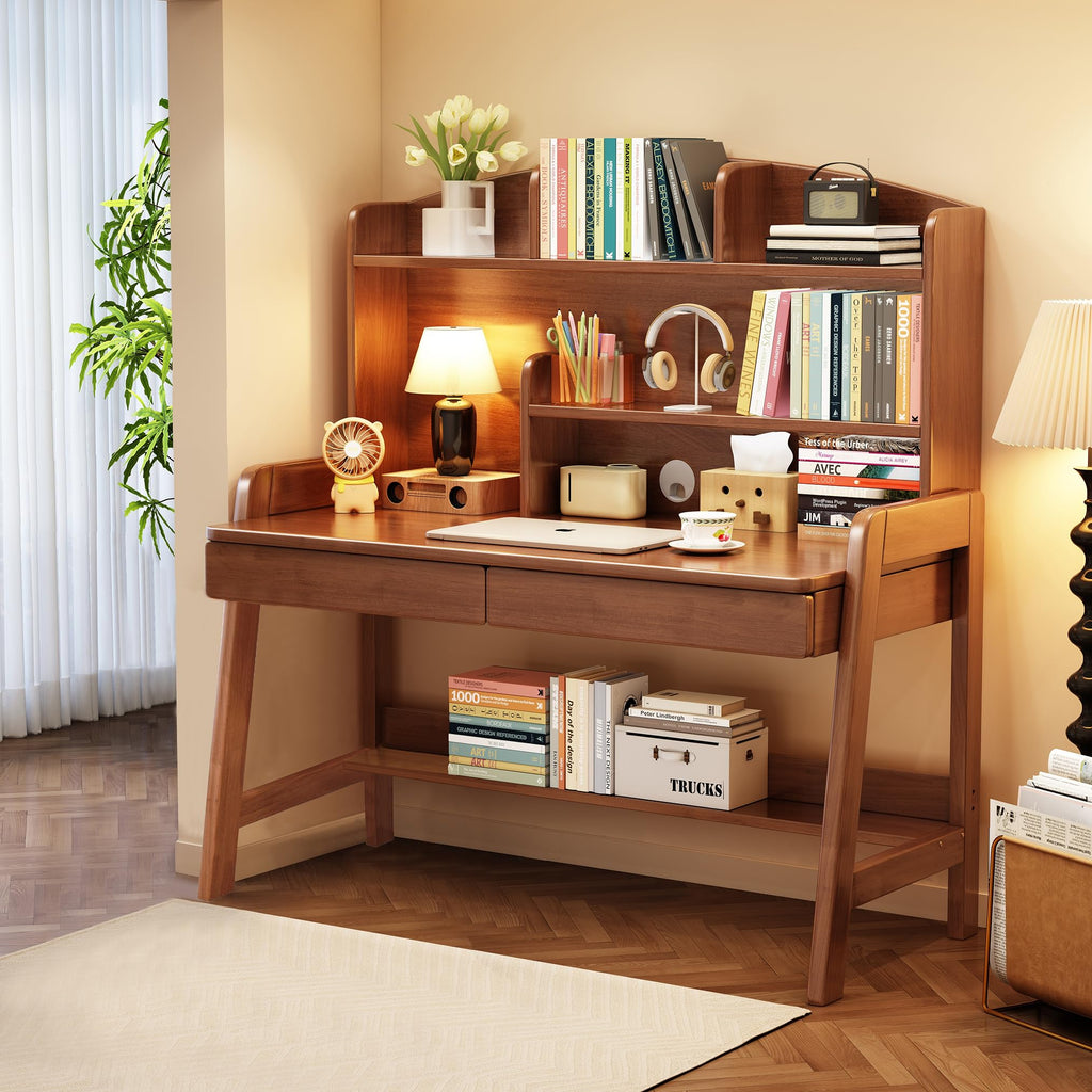 Kids Study Desk with Bookshelf & Drawers - Brown