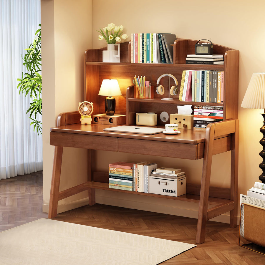 Kids Study Desk with Bookshelf & Drawers - Brown