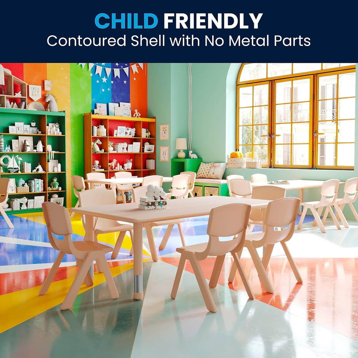 Adjustable Kids Activity Table & 6 Chairs Set - Natural