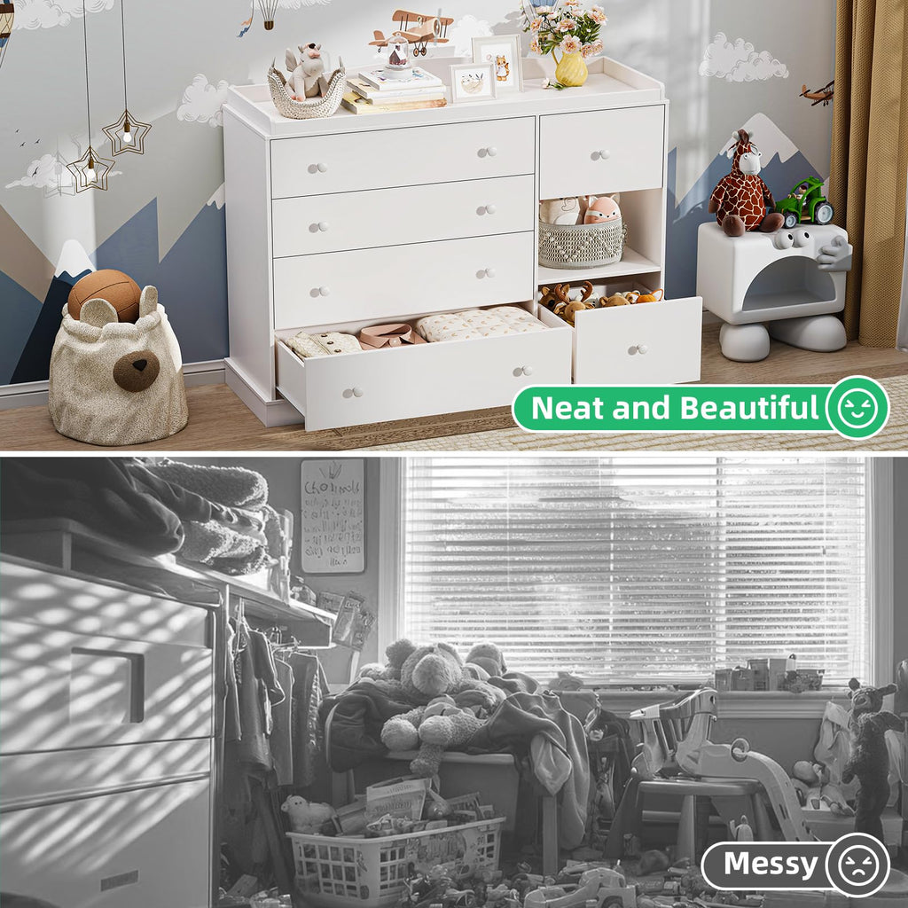 Kids 6-Drawer Dresser & Changing Table - White
