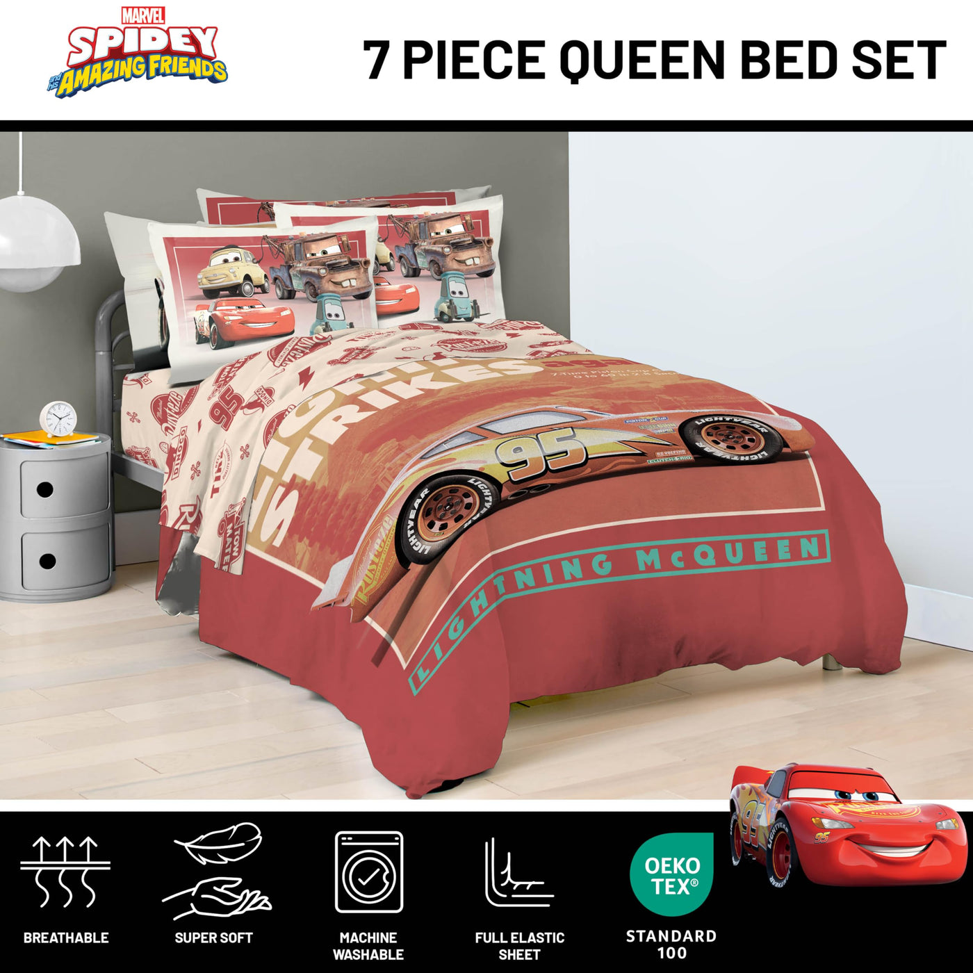 Queen Bedding Set - Cars Theme (7-Piece)
