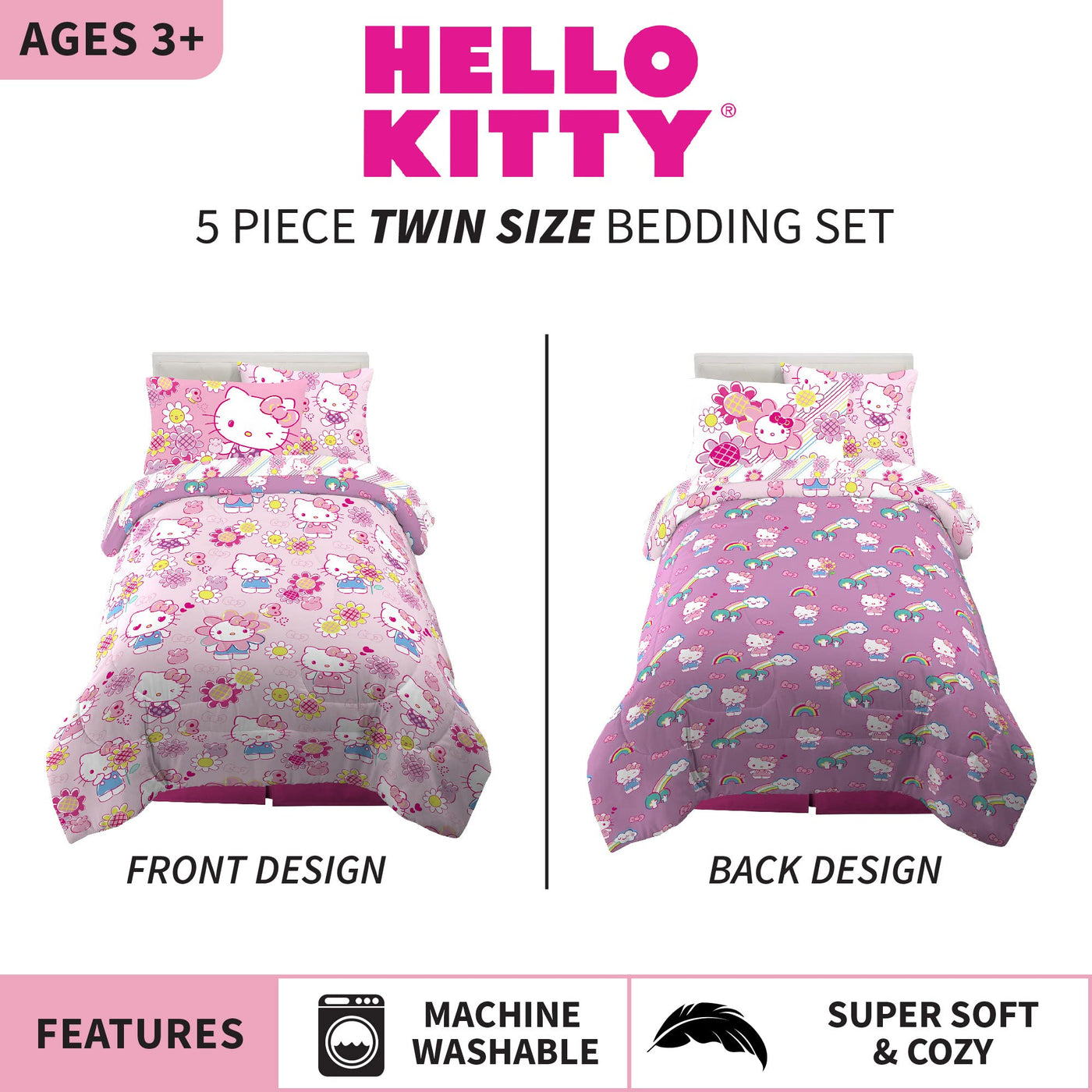 Kids Twin Bedding Set - Hello Kitty Theme (5-Piece)