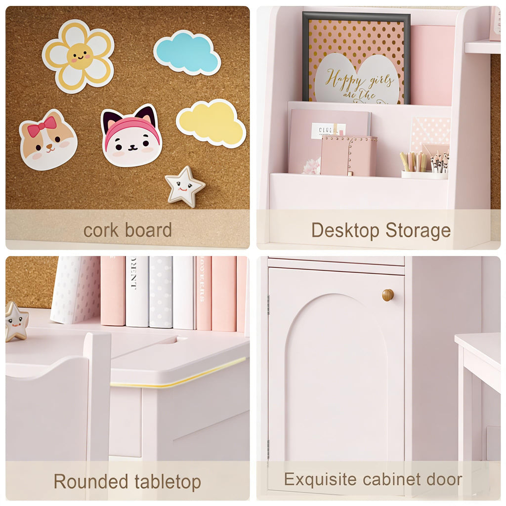 Kids Study Desk & Chair Set with Hutch - Pink